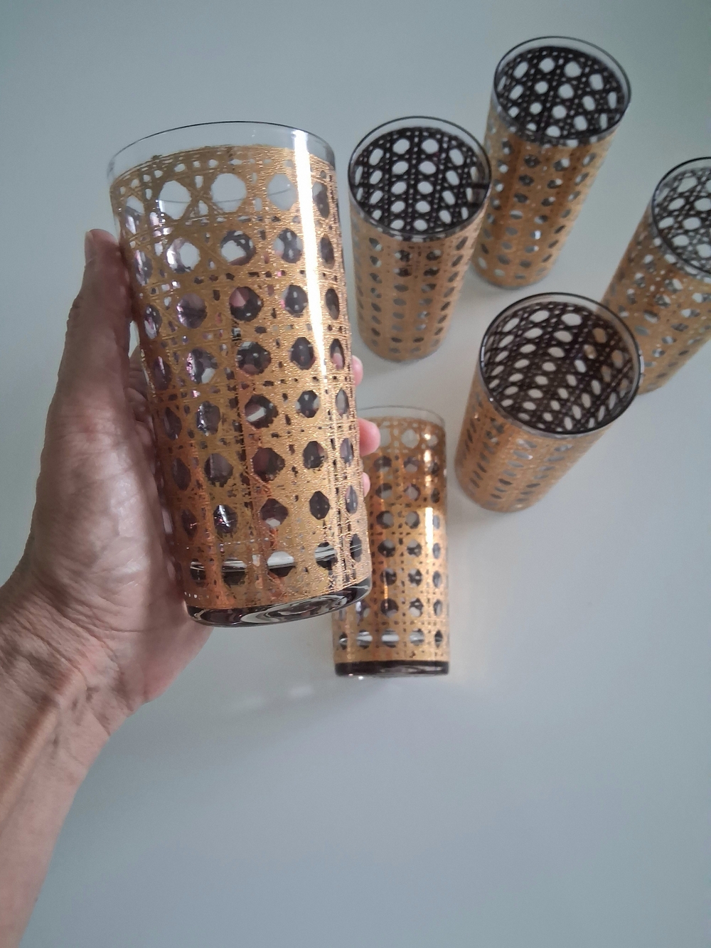 Vintage Culver's 22k Gold Canella Pattern Highball Drinking Glasses Ser 6 - Picture 3 of 8